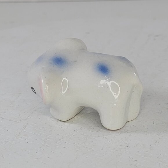 Vintage Ceramic Elephant Figurine White Pink Ears Blue Accents Small - Picture 5 of 9